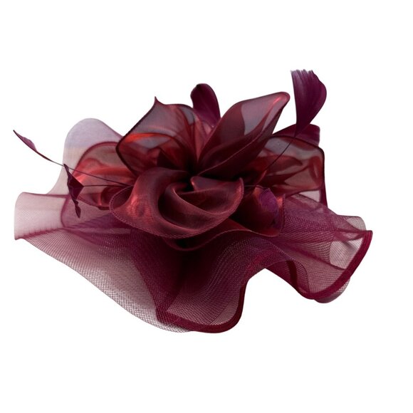 Vintage Women's Red Mesh Hair Clip Fascinator With Feather Accents Lightweight - Picture 4 of 8